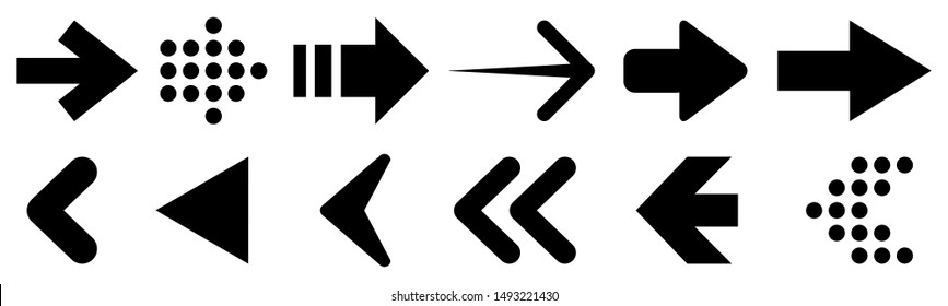Pfeil-Symbol festlegen. Unterschiedliches Pfeile-Zeichen sammeln. Schwarze Vektorpfeile - Vektorgrafik – Stockvektorgrafik